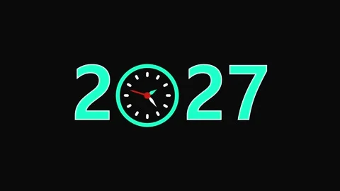 Digital clock animation showing year 2027. Digital clock futuristic cyan di.. Stock Footage 337568678