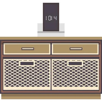 Digital clock on desk table vector icon Stock Illustration