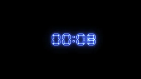 Digital clock display with 15 second countdown neon Stock Footage 314607147