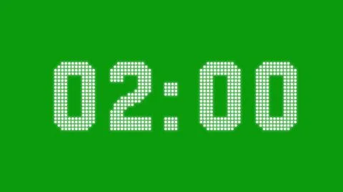 Digital clock display showing 02:00 on green background with white dots Illustrazione stock