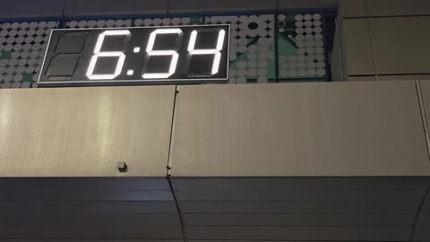 Digital clock display shows changing time and temperature readings in a modern Stock Footage 331013342