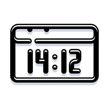 Digital clock displaying time in black and white style Illustrazione stock