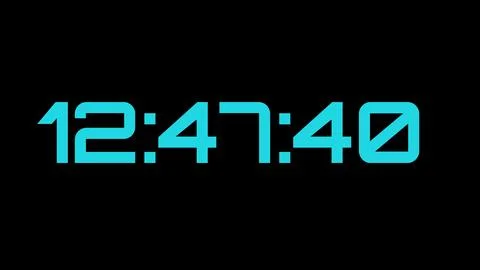 Digital clock displaying time in cyan numbers on black background Stock Illustration