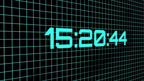 Digital clock displaying time on futuristic grid interface Stock Footage 337394853