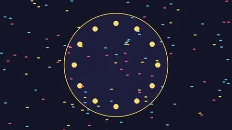 Digital clock with glowing dots on cosmic starry background Stock Illustration