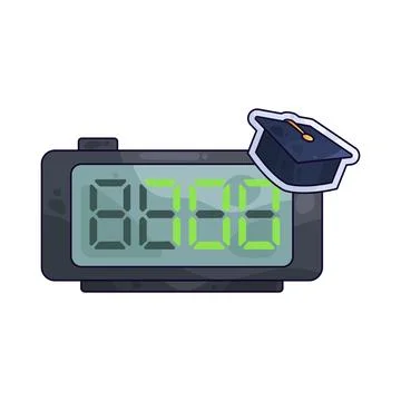 Digital Clock with Graduation Cap illustration Illustrazione stock