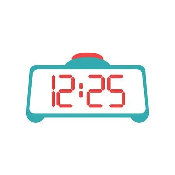 Digital clock. A home clock with an alarm clock and a large red button. Flat Stock Illustration