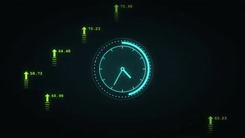 Digital clock HUD animation with data graphs Stock Footage 346159582