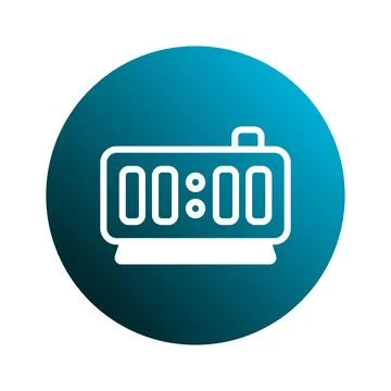 Digital clock icon displayed on a blue circle background representing time .. Stock Illustration