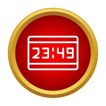 Digital clock icon displaying time with red circle frame Illustrazione stock
