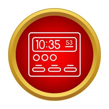 Digital clock icon in red circle showing time Stockillustratie