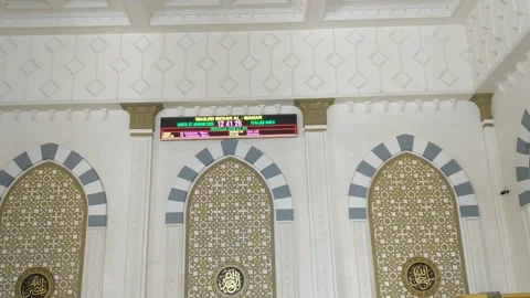 Digital clock installed inside the mosque ​ Stock Footage 262959427