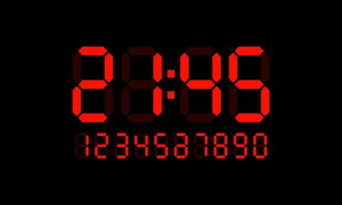 Digital clock number icon set. Vector on isolated black background. EPS 10 Illustrazione stock