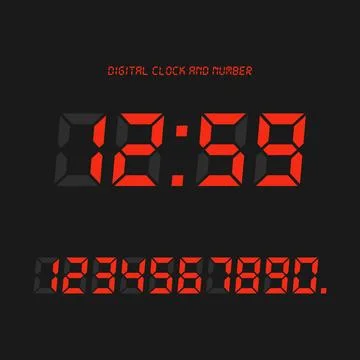 Digital clock &amp; number set, Electronic figures. Illustrazione stock
