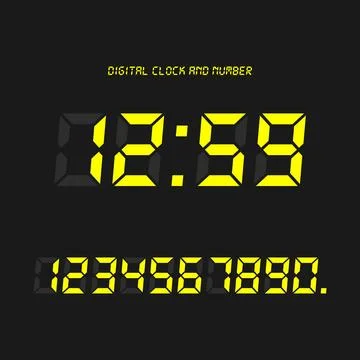Digital clock &amp; number set, Electronic figures. Illustrazione stock