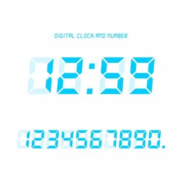Digital clock &amp; number set, Electronic figures. Stock Illustration