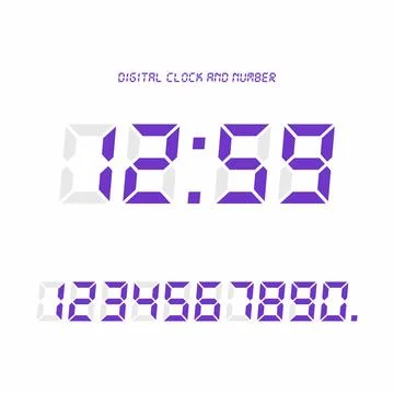 Digital clock &amp; number set, Electronic figures. Illustrazione stock