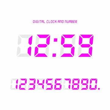 Digital clock &amp; number set, Electronic figures. Stock Illustration