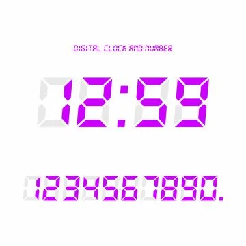 Digital clock &amp; number set, Electronic figures. Illustrazione stock