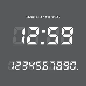 Digital clock &amp; number set, Electronic figures. Stock Illustration
