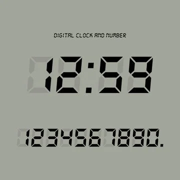 Digital clock &amp; number set, Electronic figures. Stock Illustration
