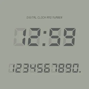 Digital clock &amp; number set, Electronic figures. Illustrazione stock