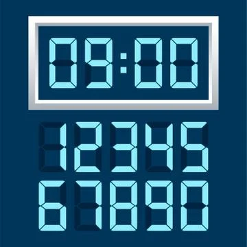 Digital clock  number set. Vector illustration. Illustrazione stock