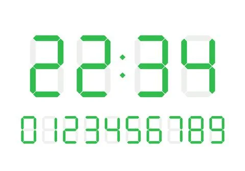 Digital clock numbers. Green Retro Calculator Symbols, LCD Monitor Characters Illustrazione stock