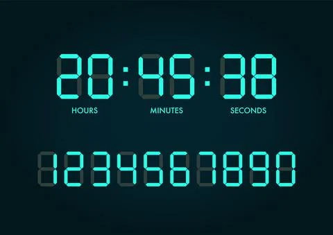 Digital clock numbers set Stock Illustration