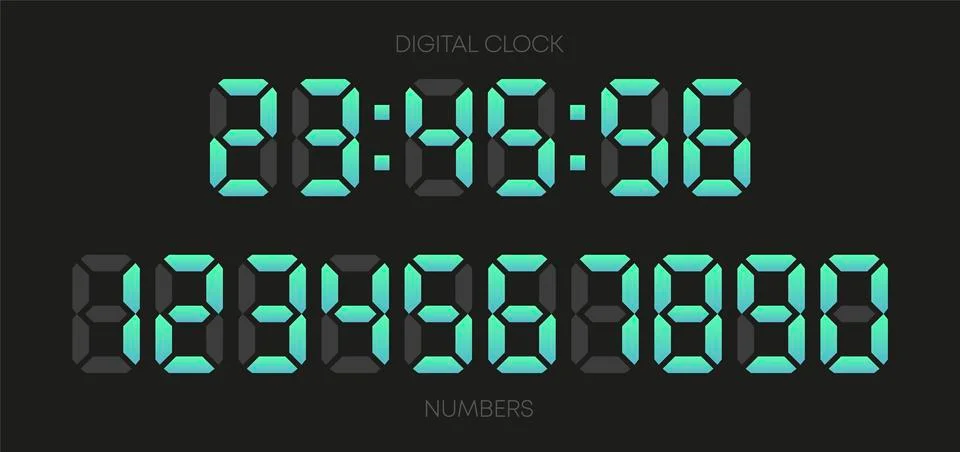 Digital clock numbers on white background. Set numbers. Vector Stock Illustration