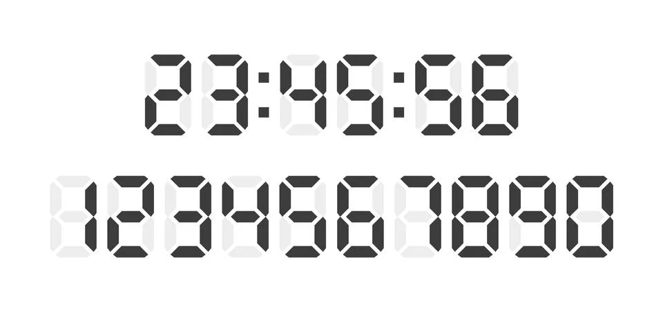 Digital clock numbers on white background. Set numbers. Vector Stock Illustration