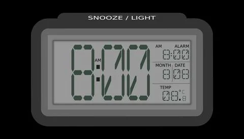 A Digital Clock showing time, date, temperature and alarm time Illustrazione stock