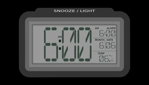 A Digital Clock showing time, date, temperature and alarm time Stock Illustration