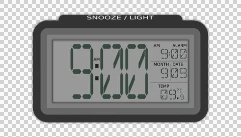 A Digital Clock showing time, date, temperature and alarm time Stock Illustration