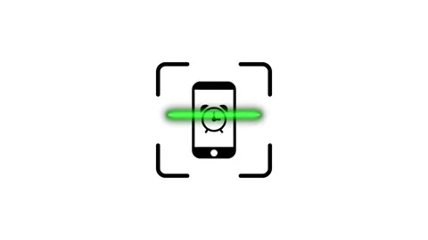 Digital clock smartphone scanning animation with green light beam effect fo.. Stock Footage 346498556