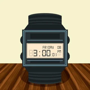 Digital clock on table Illustrazione stock