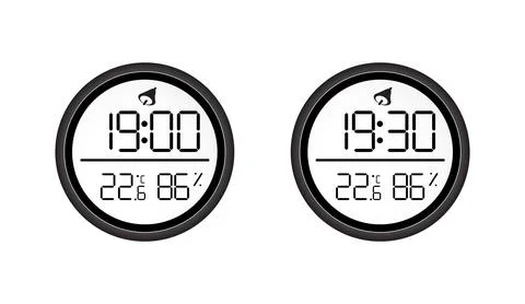 Digital clock with temperature and humidity display black and white design on 스톡 일러스트