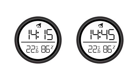 Digital clock with thermometer and hygrometer showing indoor climate and time Stock Illustration
