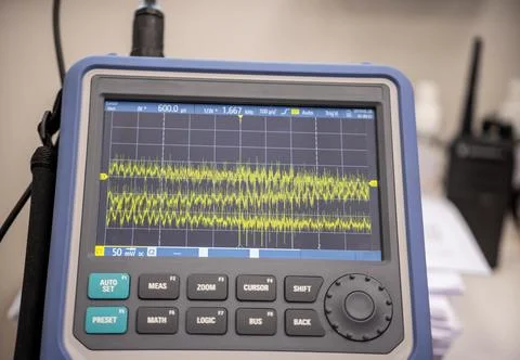 Digital close-up image of an oscilloscope screen Stock Photos