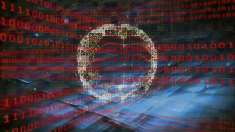 Digital cloud and binary code animation over abstract blue and black background Stock Footage 305688092