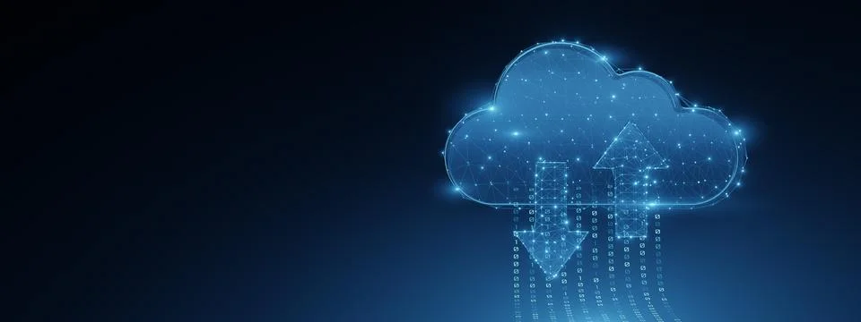 Digital cloud with binary data transfer Stock Illustration