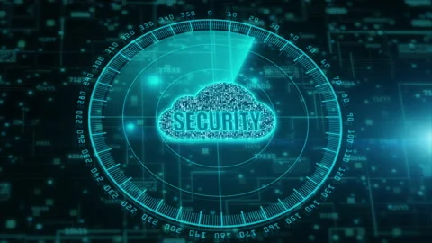 Digital cloud computing and radar scanning of cyber security. Digital data ne Stock Footage 133098276