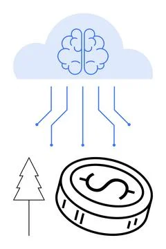 Digital Cloud Computing, Artificial Intelligence, Sustainable Investment Stock Illustration