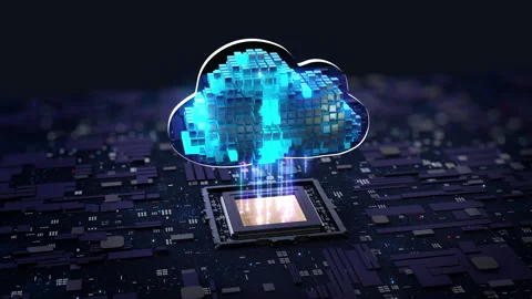 Digital Cloud Computing With chip Data Transfer Stock Footage 336554957