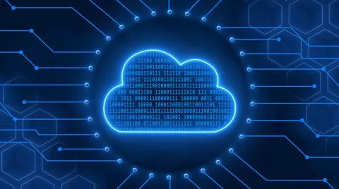 Digital cloud computing concept in blue - binary code into data cloud イラスト素材