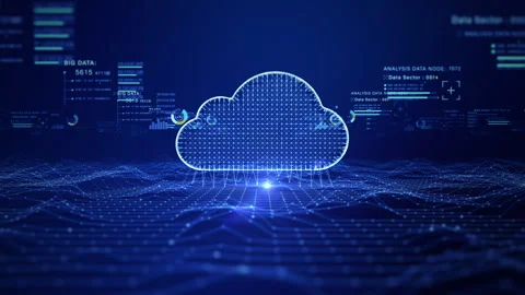 Digital cloud computing concept with data analytics, futuristic technology. Stock Footage 313168950