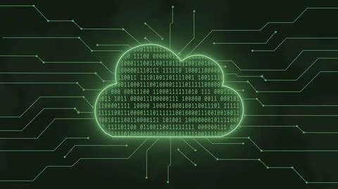 Digital cloud computing concept in green - binary code into data cloud イラスト素材