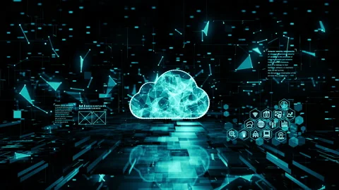 Digital Cloud Computing of Cyber Security, Digital Data Network Protection, F Stock Footage 155953674