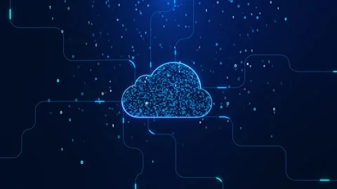Digital cloud computing glowing data connections binary storage, networking onli Video stock 341904279