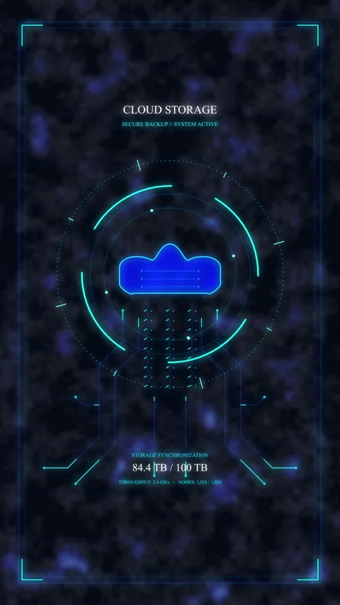 Digital cloud computing HUD interface with rain animation for data storage,.. Video stock 348328022